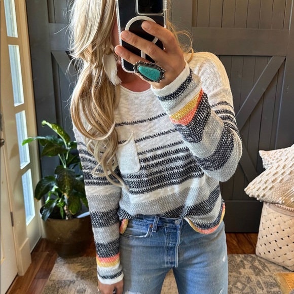 New Stripped Cotton Knit Top Pullover Lightweight Sweater Long Sleeve Shirt - Picture 3 of 10